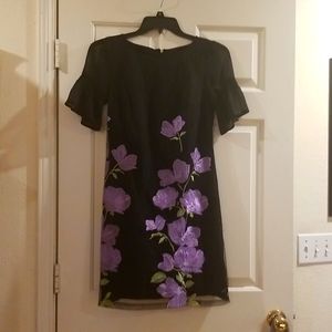 Small Black dress with purple embroidered flowers